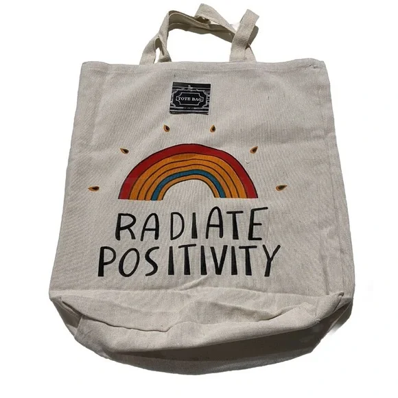 Radiate‎ Positivity Tote Bag Canvas Printed Reusable Shopping Bag Machine  Wash